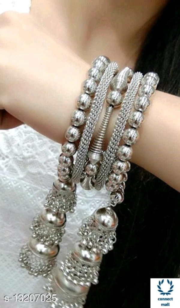 Samridhi DC Oxidised Silver Adjustable  Bracelet Bangles - Adjustable, Silver, Artificial Beads, Bangle Style